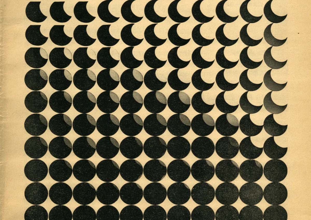 A dense grid of gold and black halftone dots fading across a field