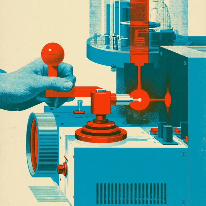 Hands operating a machine