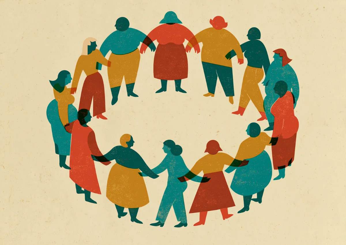 A ring of diverse people holding hands in a circle